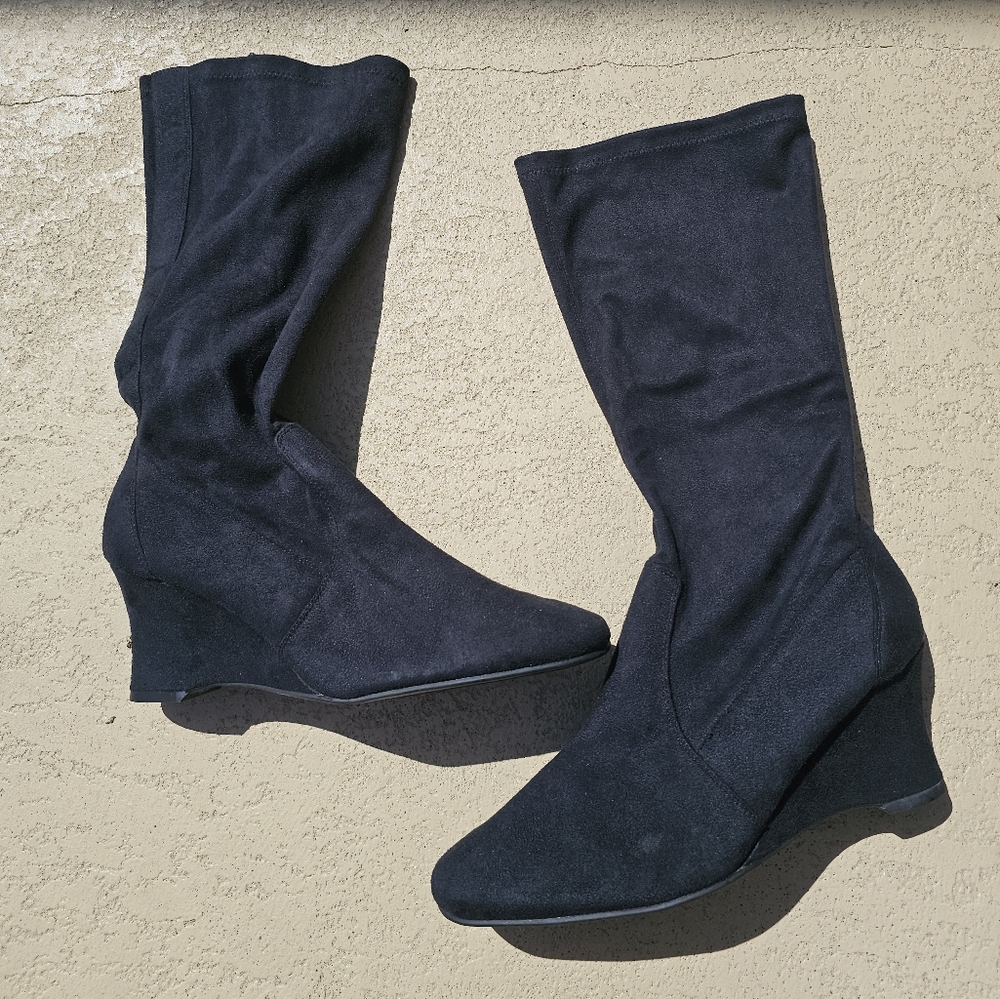 NEW GEORGE BLACK WEDGE BOOTS SIZE 12M